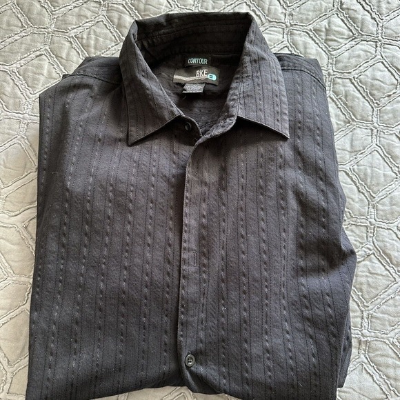 BKE Buckle Contour Black on Black textured Stripe Button Down Sz XL Long Sleeve - Picture 7 of 7